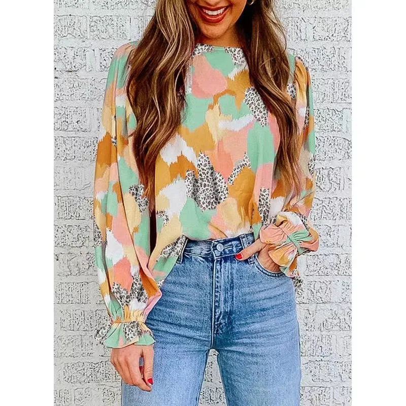 Women's Blouse Long Sleeve Blouses Vintage Style Color Block display picture 2