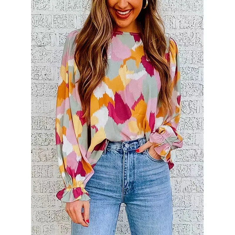 Women's Blouse Long Sleeve Blouses Vintage Style Color Block display picture 3