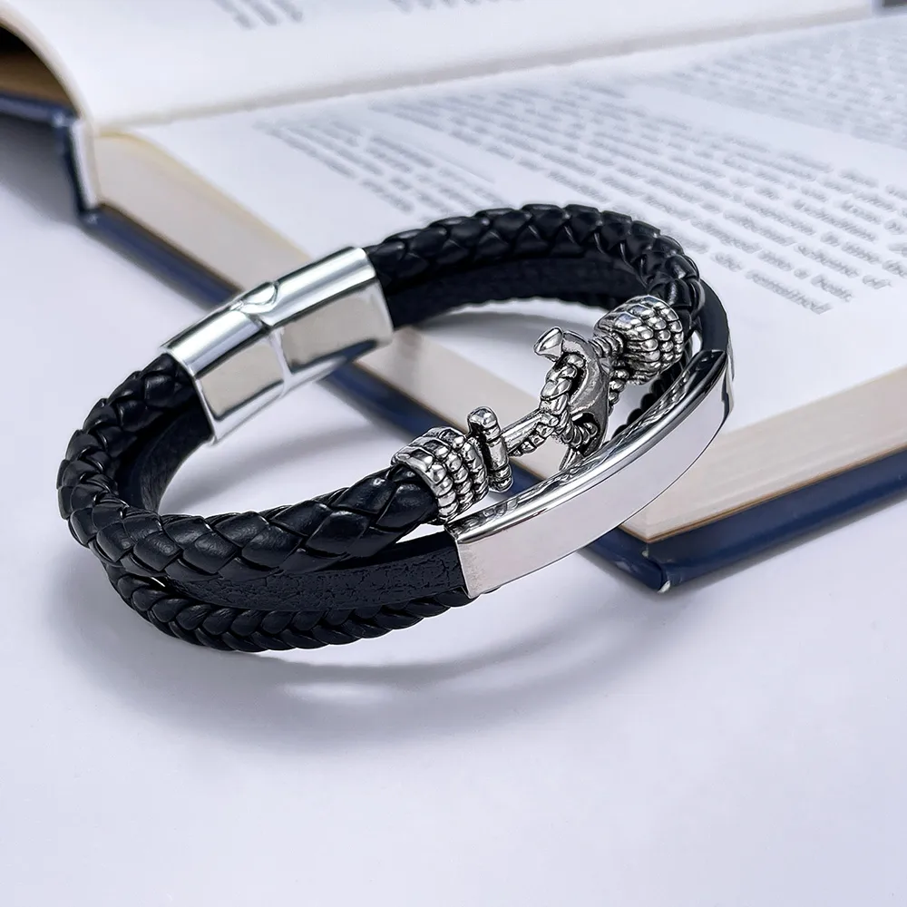 Vintage Style Anchor Pu Leather Alloy Men's Bangle display picture 2