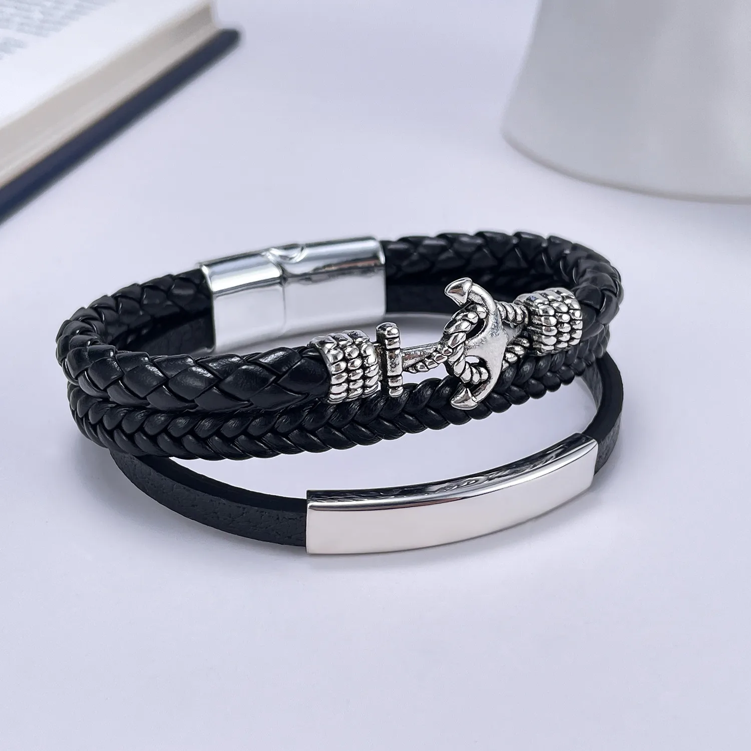 Vintage Style Anchor Pu Leather Alloy Men's Bangle display picture 3