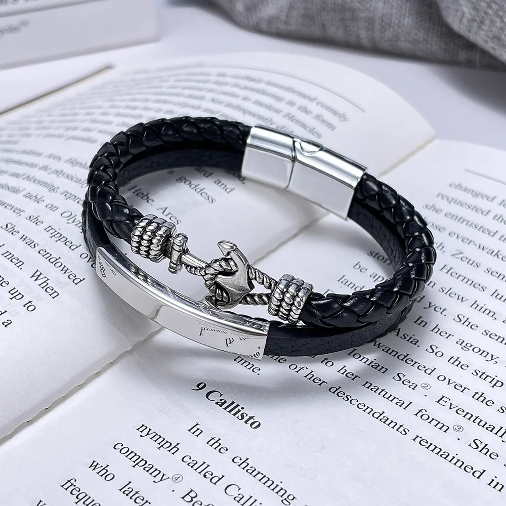 Vintage Style Anchor Pu Leather Alloy Men's Bangle display picture 4