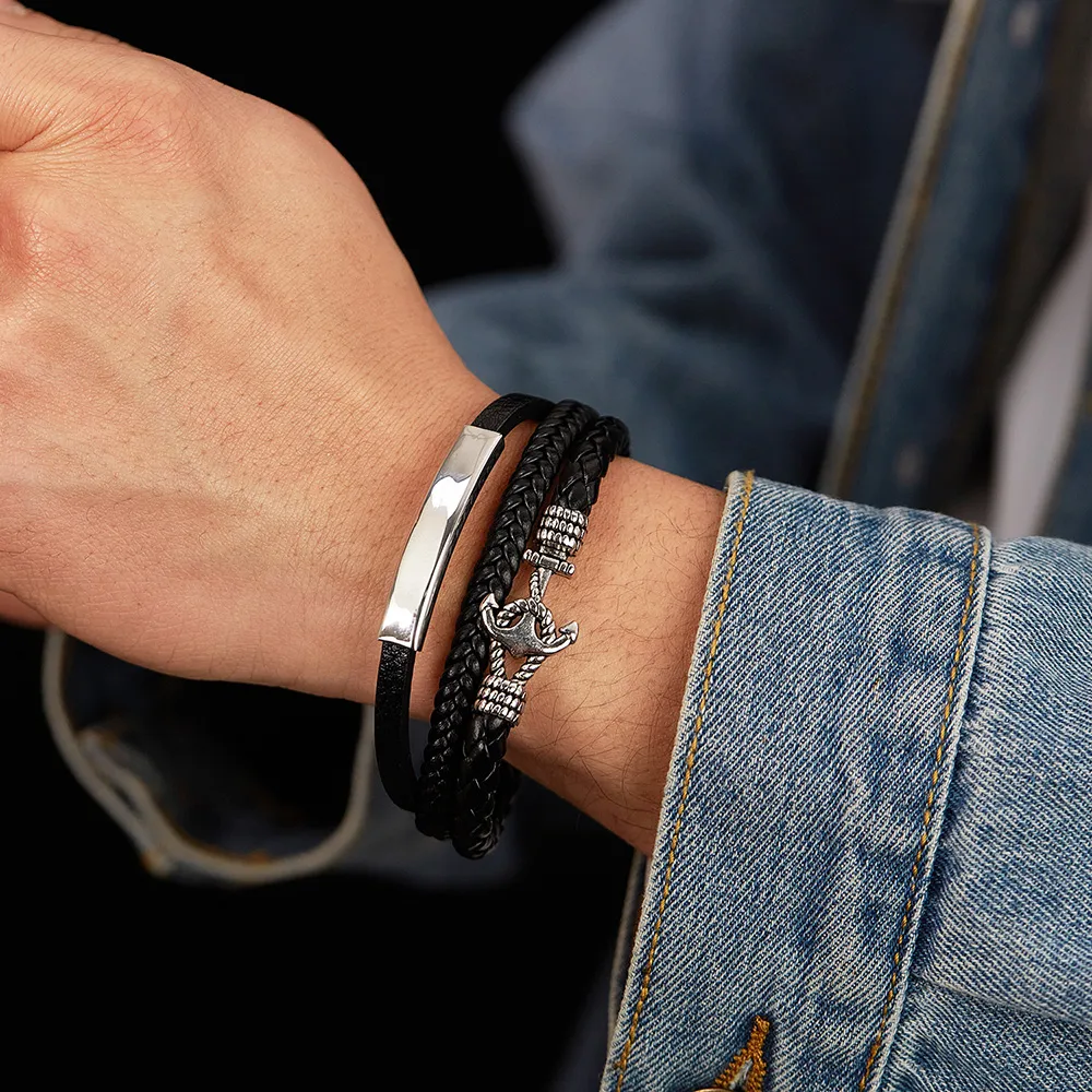 Vintage Style Anchor Pu Leather Alloy Men's Bangle display picture 6