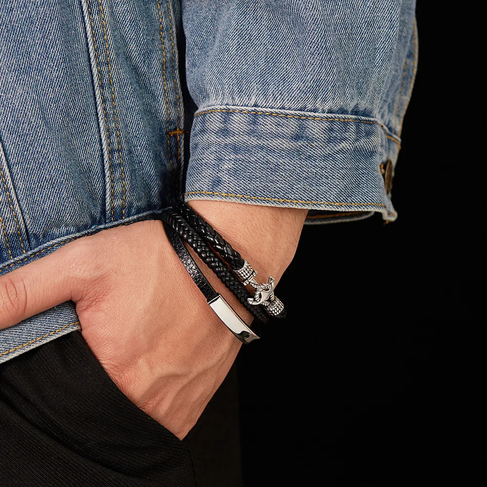 Vintage Style Anchor Pu Leather Alloy Men's Bangle display picture 7