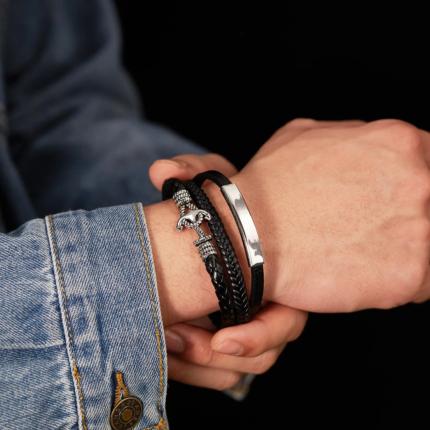 Vintage Style Anchor Pu Leather Alloy Men's Bangle display picture 8