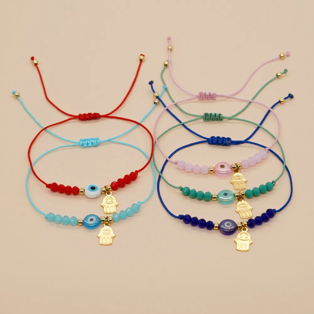 Bohemian Geometric Devil's Eye Artificial Crystal Rope Women's Drawstring Bracelets display picture 2