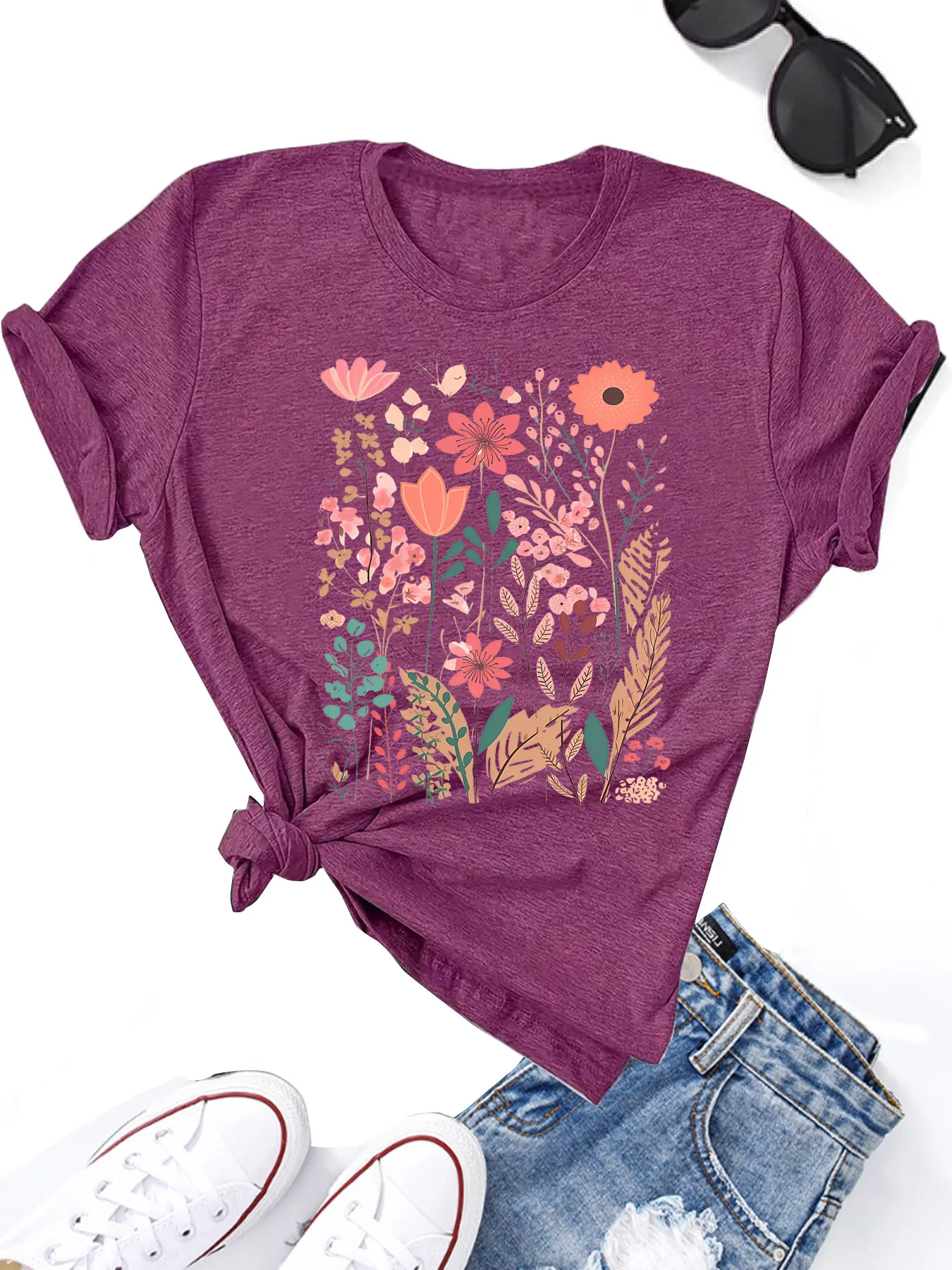Women's T-shirt Short Sleeve T-Shirts Printing Streetwear Flower display picture 3