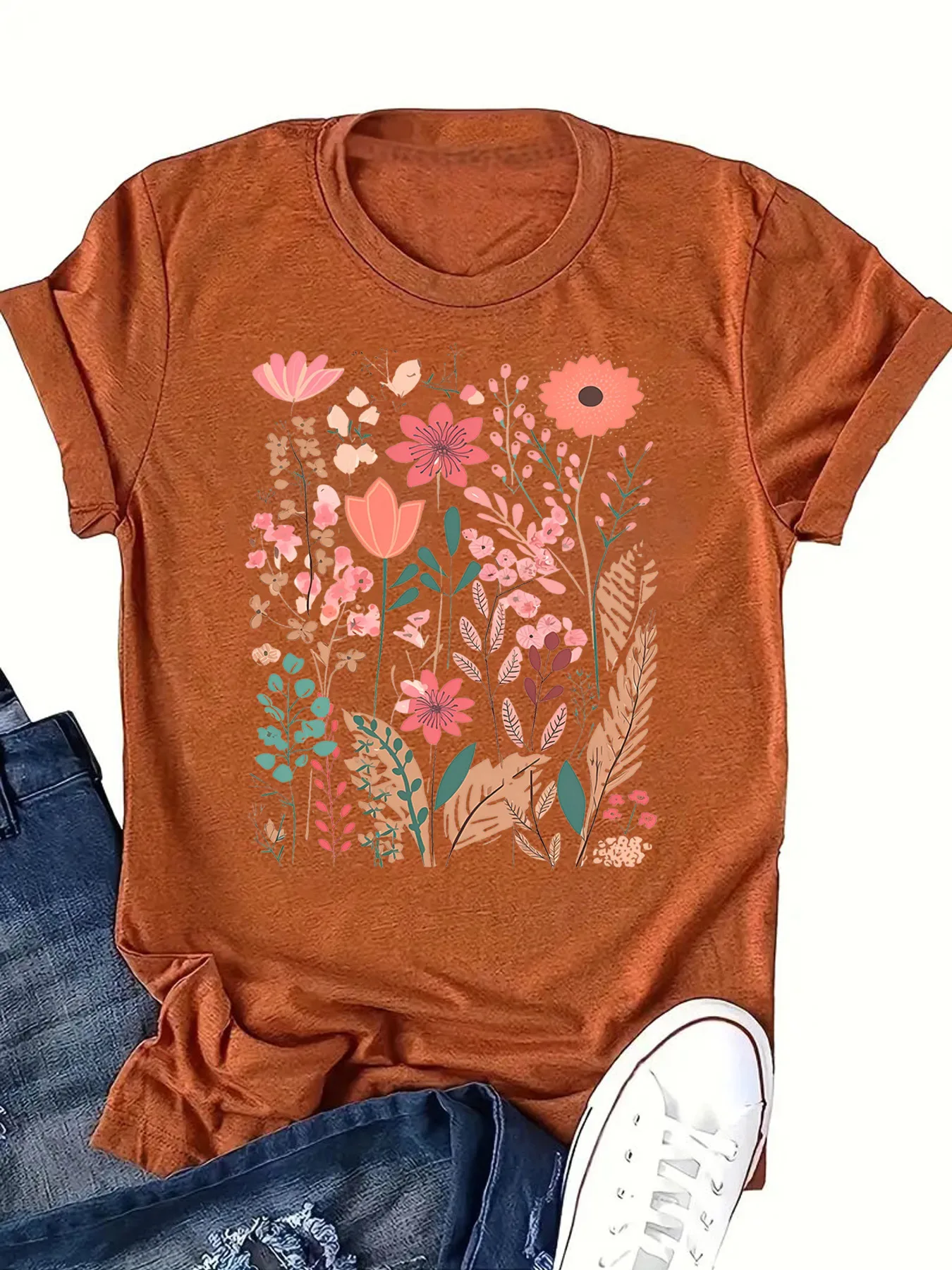 Women's T-shirt Short Sleeve T-Shirts Printing Streetwear Flower display picture 6