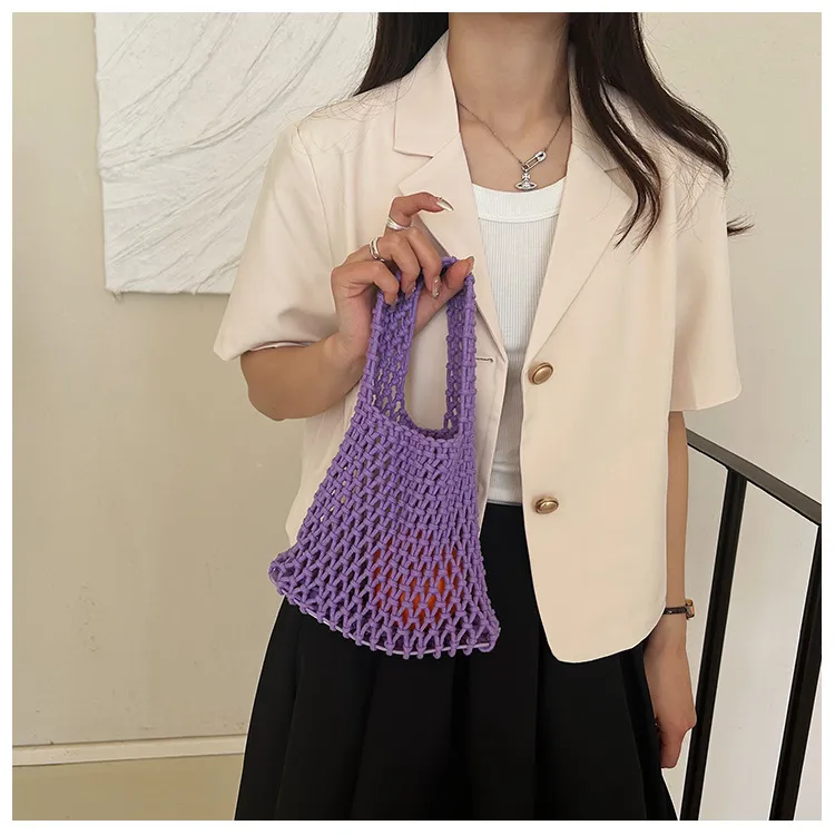 Women's Small Cotton Solid Color Basic Weave Open Handbag display picture 8