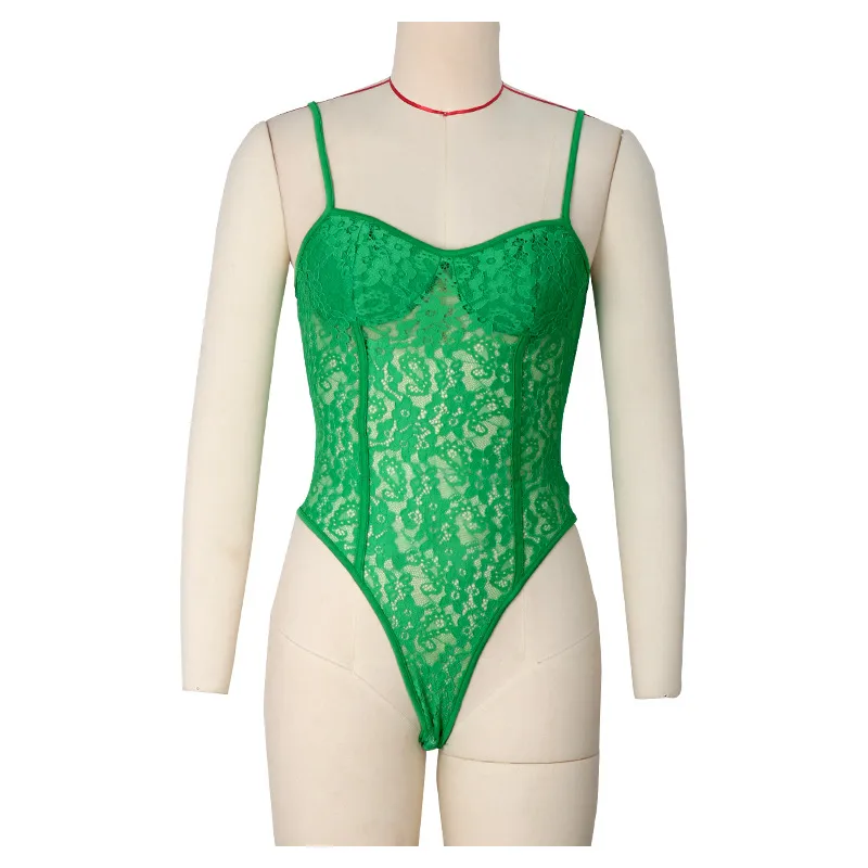 Women's Bodysuits Sleeveless Bodysuits Lace Sexy Solid Color display picture 1