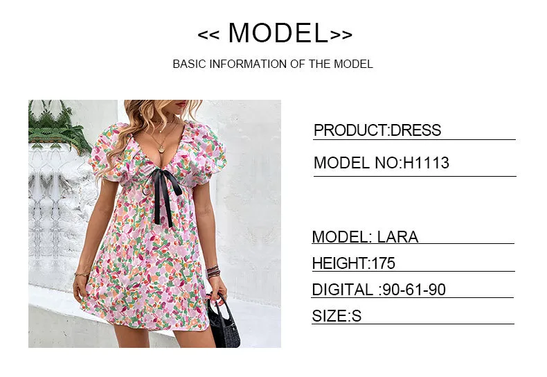 Women's Regular Dress Vacation V Neck Printing Short Sleeve Ditsy Floral Above Knee Holiday Daily Beach display picture 1