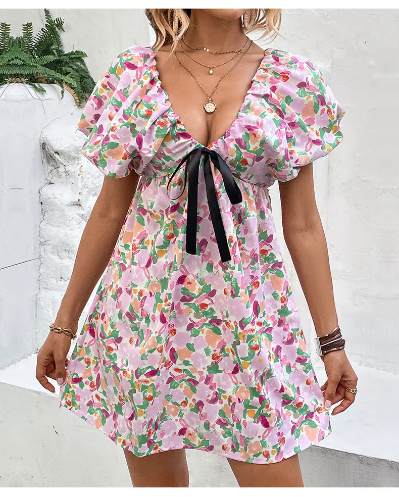 Women's Regular Dress Vacation V Neck Printing Short Sleeve Ditsy Floral Above Knee Holiday Daily Beach display picture 5