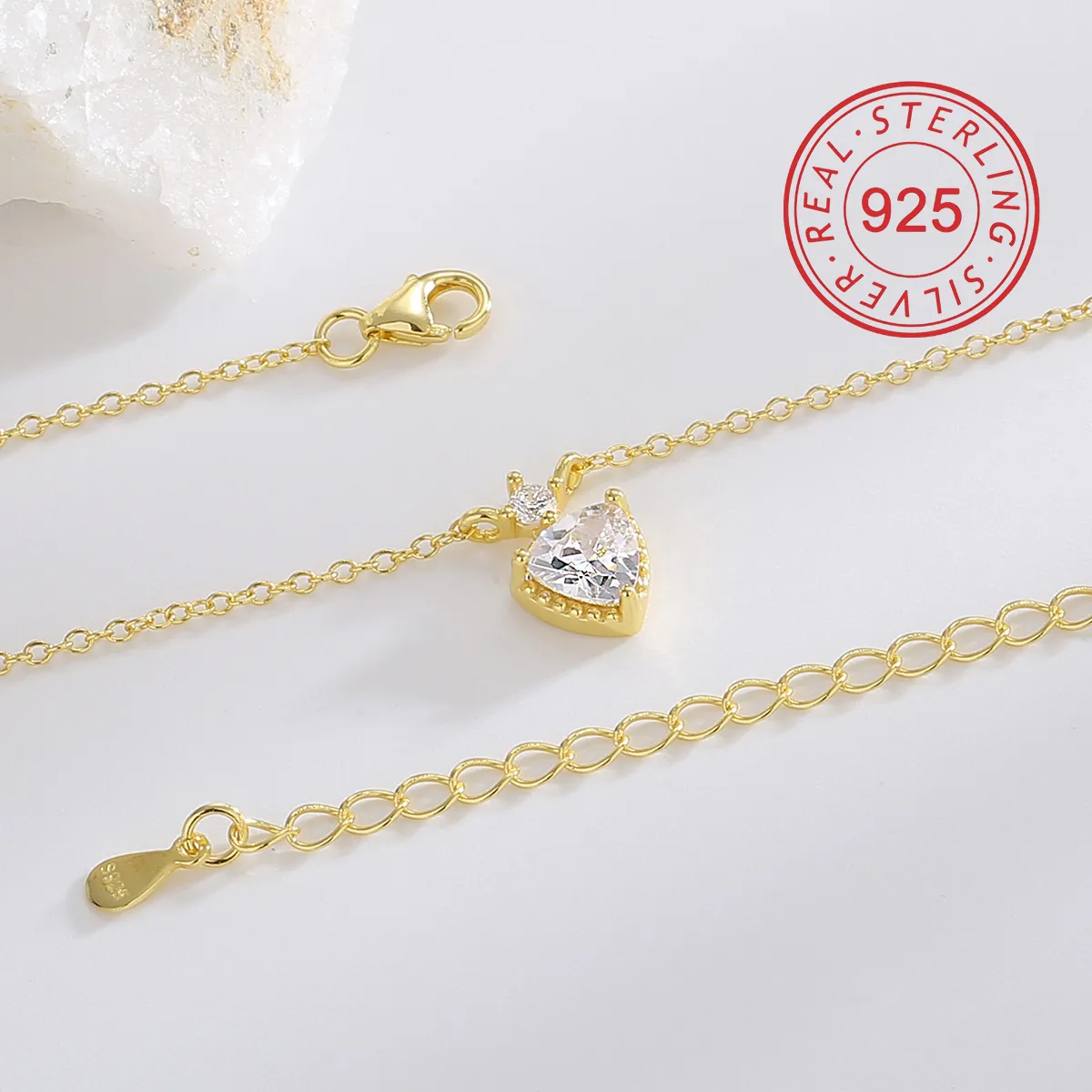 925 Sterling Silver Zircon Inlay Sun Star Heart Shape Pendant Necklace display picture 6