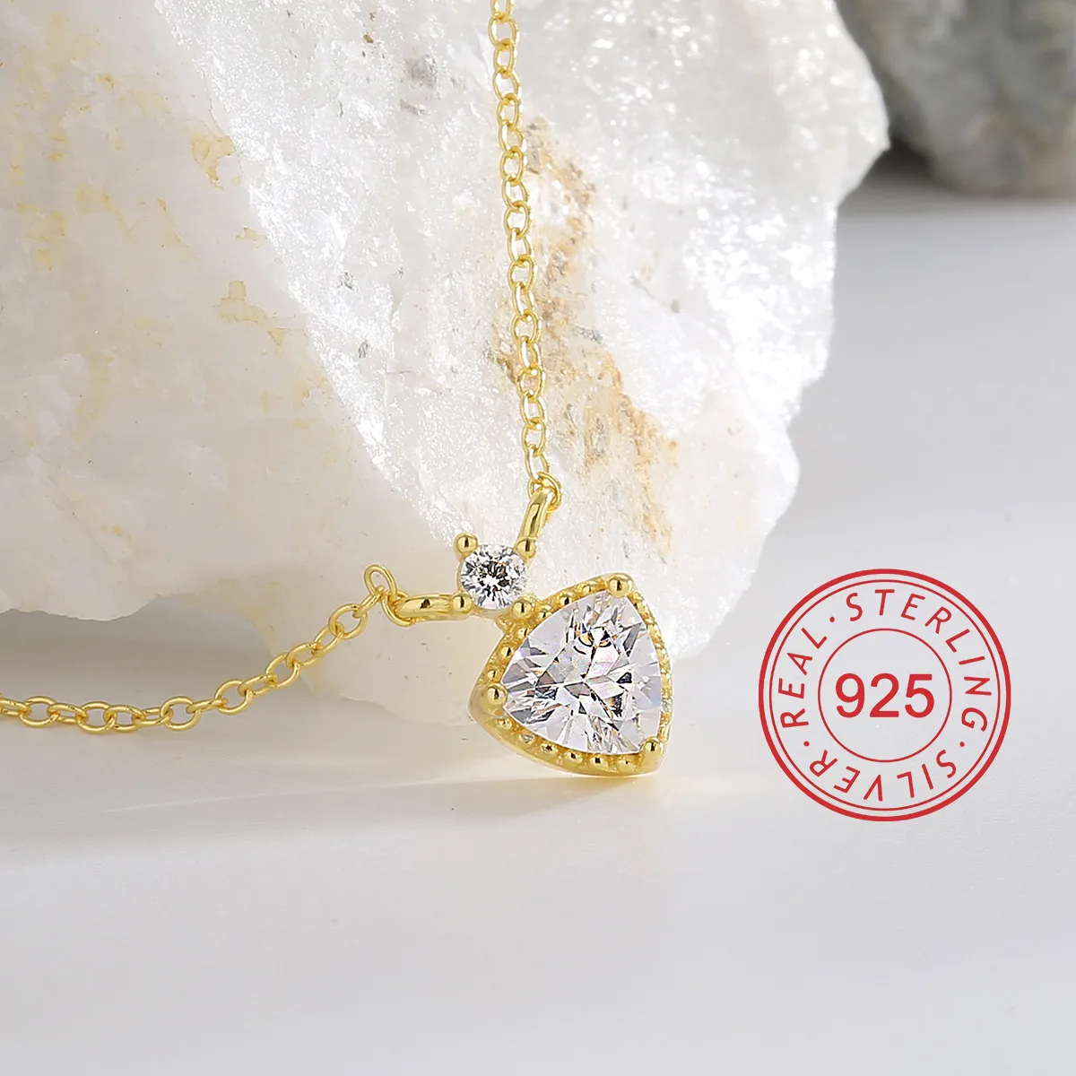 925 Sterling Silver Zircon Inlay Sun Star Heart Shape Pendant Necklace display picture 10