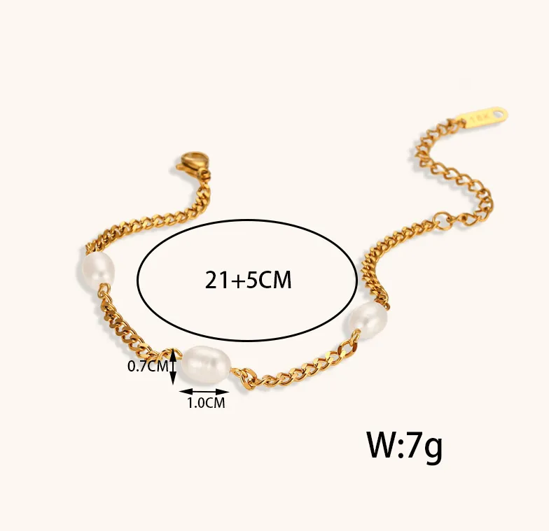 Simple Style Classic Style Solid Color 304 Stainless Steel Titanium Steel 18K Gold Plated Freshwater Pearl Bracelets In Bulk display picture 7