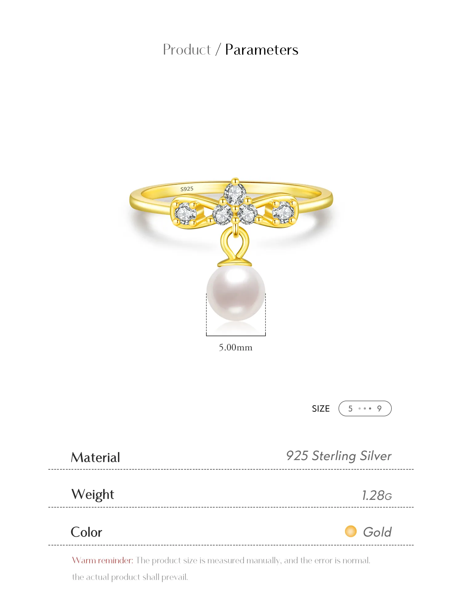 14K Gold Plated 925 Sterling Silver Artificial Pearls Zircon Bow Knot Charm Rings display picture 4