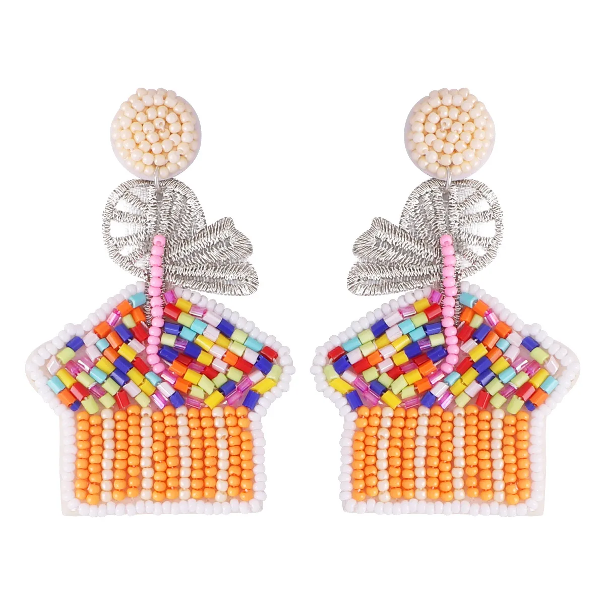 1 Pair IG Style Casual Letter Cake Beaded Handmade Inlay Plastic Seed Bead Rhinestones Drop Earrings display picture 2