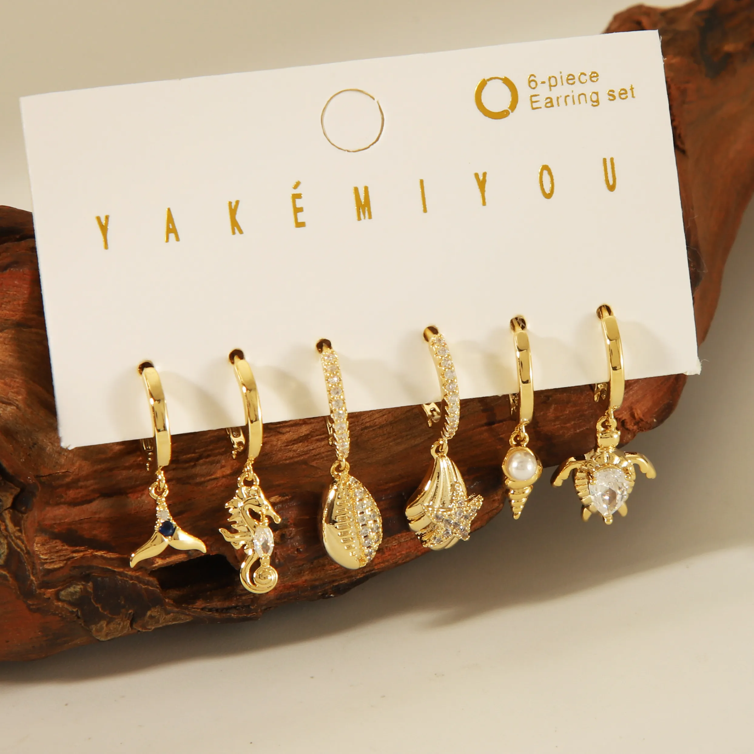 Copper 14K Gold Plated Casual Inlay Tortoise Hippocampus Fish Tail Artificial Pearls Zircon Ear Studs display picture 1