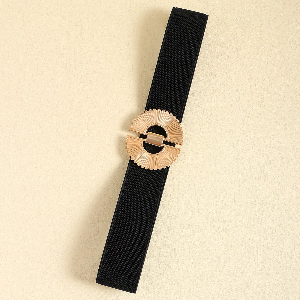 Elegant Business Simple Style Solid Color Alloy Fabric Metal Button Women's Woven Belts display picture 3