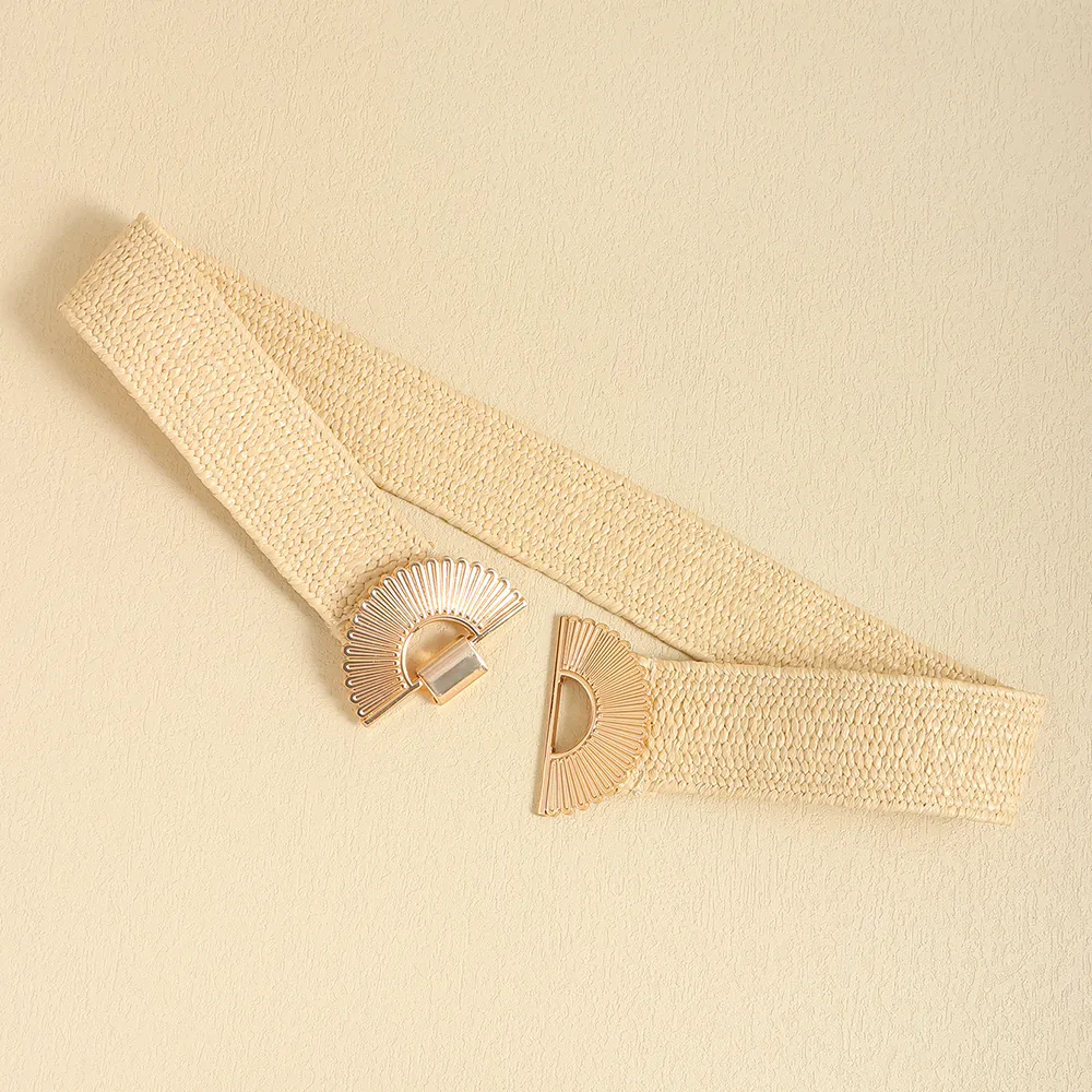 Elegant Business Simple Style Solid Color Alloy Fabric Metal Button Women's Woven Belts display picture 7