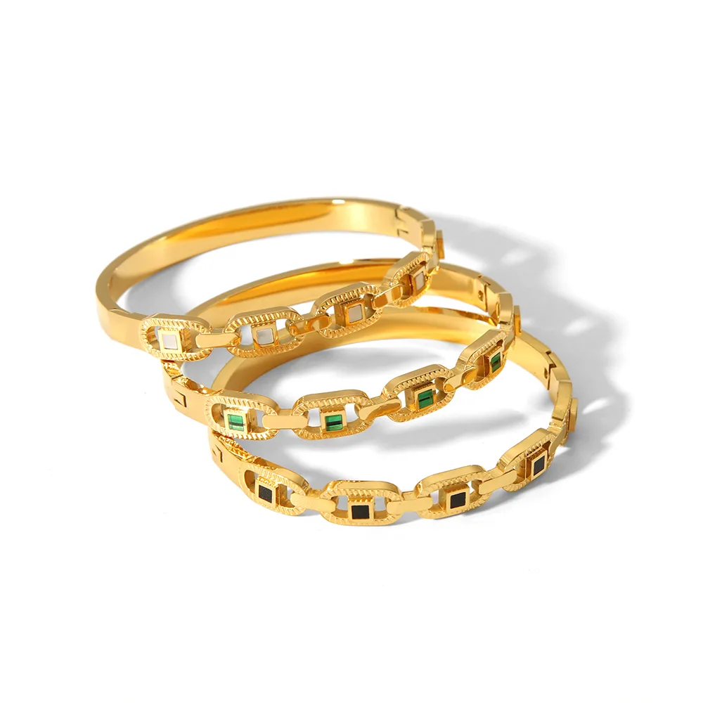 Simple Style Commute Geometric 304 Stainless Steel 18K Gold Plated Glass Bangle In Bulk display picture 3
