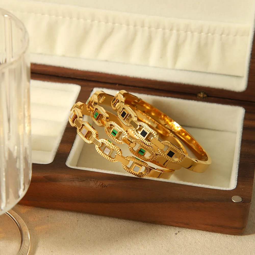 Simple Style Commute Geometric 304 Stainless Steel 18K Gold Plated Glass Bangle In Bulk display picture 1