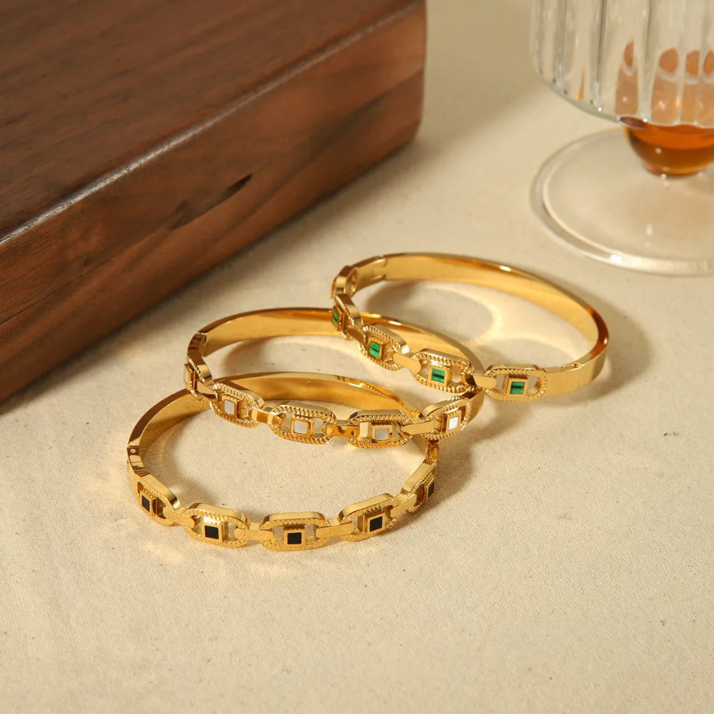 Simple Style Commute Geometric 304 Stainless Steel 18K Gold Plated Glass Bangle In Bulk display picture 2