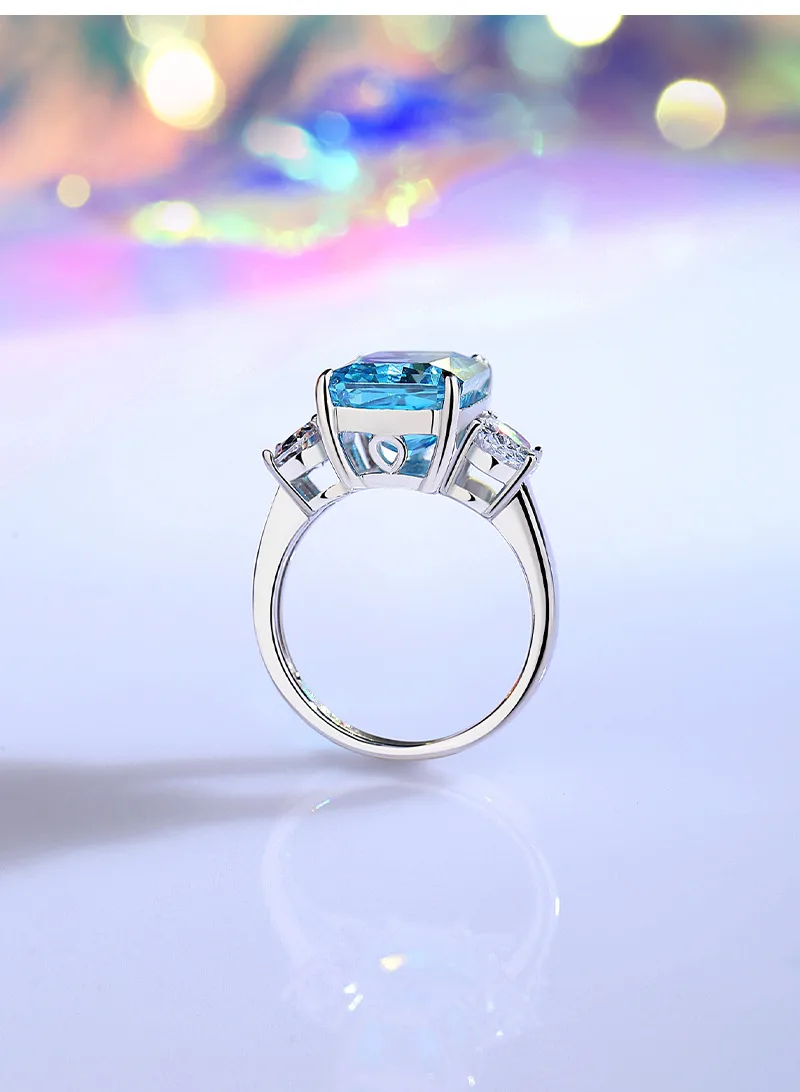 925 Sterling Silver High Carbon Diamond Geometric Rings display picture 3