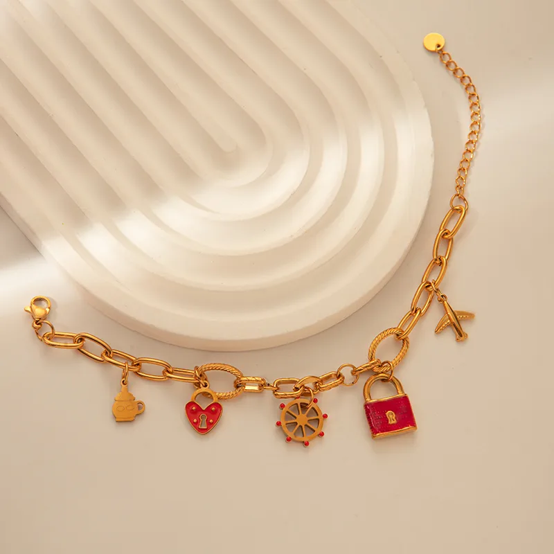 Sweet Heart Shape Lock 304 Stainless Steel 14K Gold Plated Bracelets In Bulk display picture 4