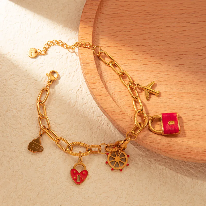 Sweet Heart Shape Lock 304 Stainless Steel 14K Gold Plated Bracelets In Bulk display picture 5
