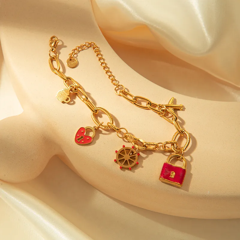 Sweet Heart Shape Lock 304 Stainless Steel 14K Gold Plated Bracelets In Bulk display picture 2
