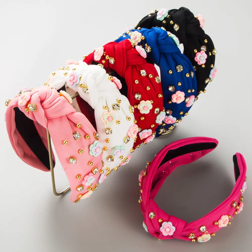 Women's Casual Modern Style Flower Cloth Inlay Rhinestones Hair Band display picture 2