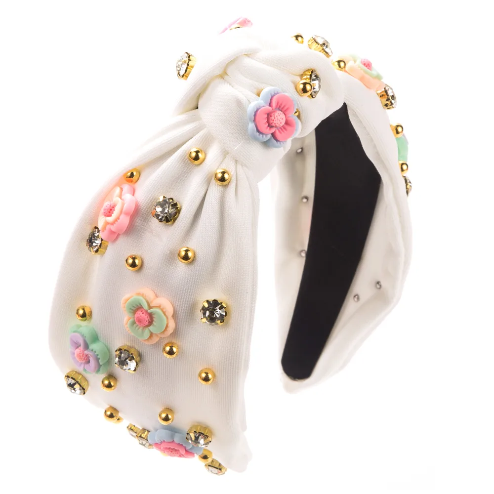 Women's Casual Modern Style Flower Cloth Inlay Rhinestones Hair Band display picture 6