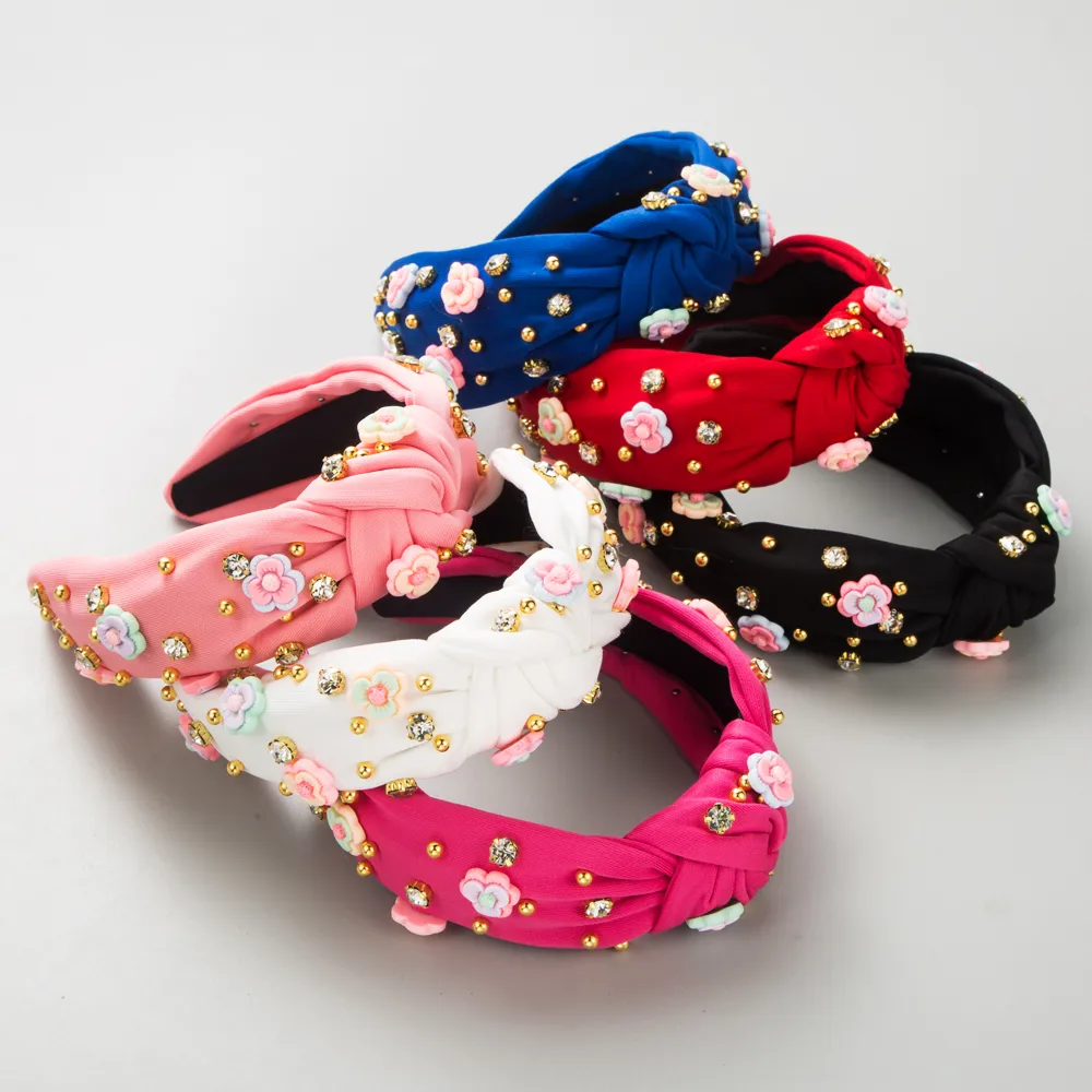Women's Casual Modern Style Flower Cloth Inlay Rhinestones Hair Band display picture 3