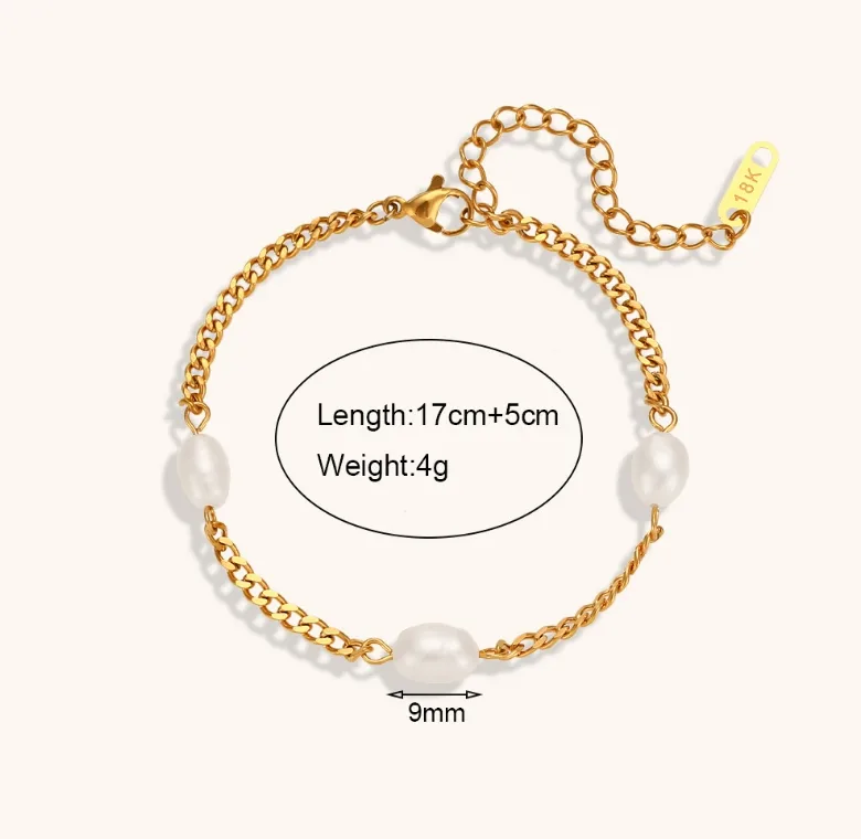 Simple Style Classic Style Solid Color 304 Stainless Steel Titanium Steel 18K Gold Plated Freshwater Pearl Bracelets In Bulk display picture 2