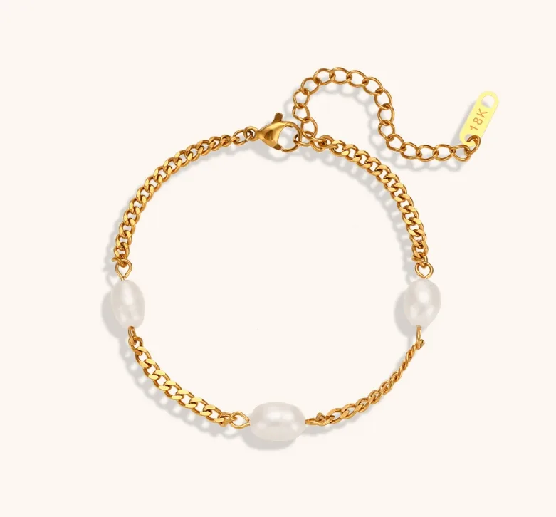 Simple Style Classic Style Solid Color 304 Stainless Steel Titanium Steel 18K Gold Plated Freshwater Pearl Bracelets In Bulk display picture 4