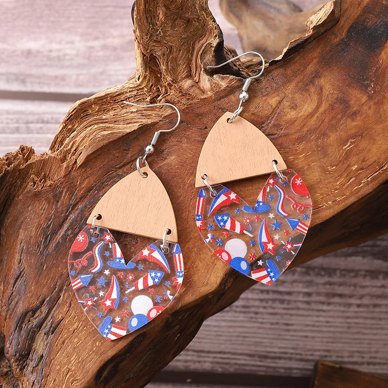 1 Pair Ethnic Style Bohemian Star Stripe Arylic Wood Drop Earrings display picture 2