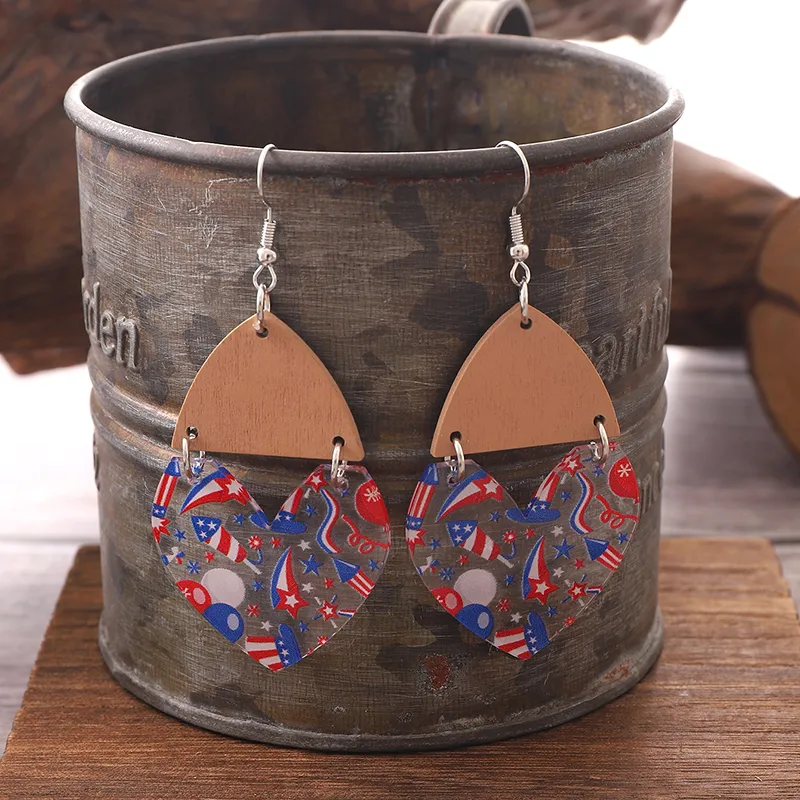 1 Pair Ethnic Style Bohemian Star Stripe Arylic Wood Drop Earrings display picture 3