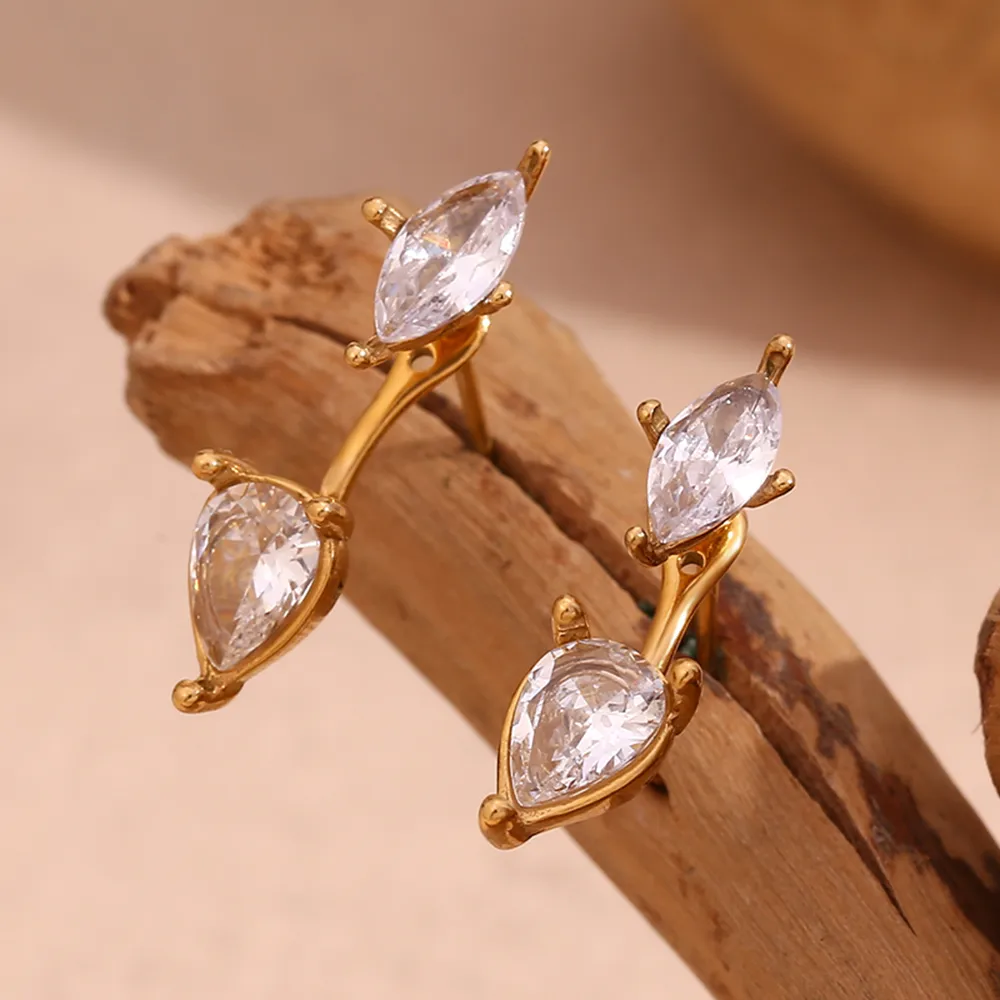 1 Pair Basic Simple Style Classic Style Water Droplets Plating Inlay 304 Stainless Steel Zircon 18K Gold Plated Ear Studs display picture 4