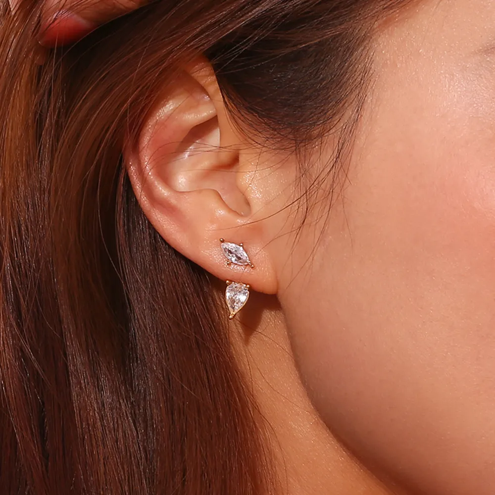 1 Pair Basic Simple Style Classic Style Water Droplets Plating Inlay 304 Stainless Steel Zircon 18K Gold Plated Ear Studs display picture 5