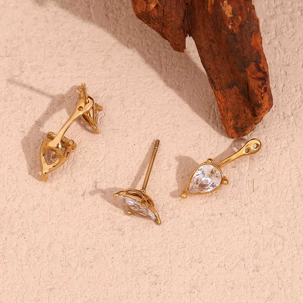 1 Pair Basic Simple Style Classic Style Water Droplets Plating Inlay 304 Stainless Steel Zircon 18K Gold Plated Ear Studs display picture 3