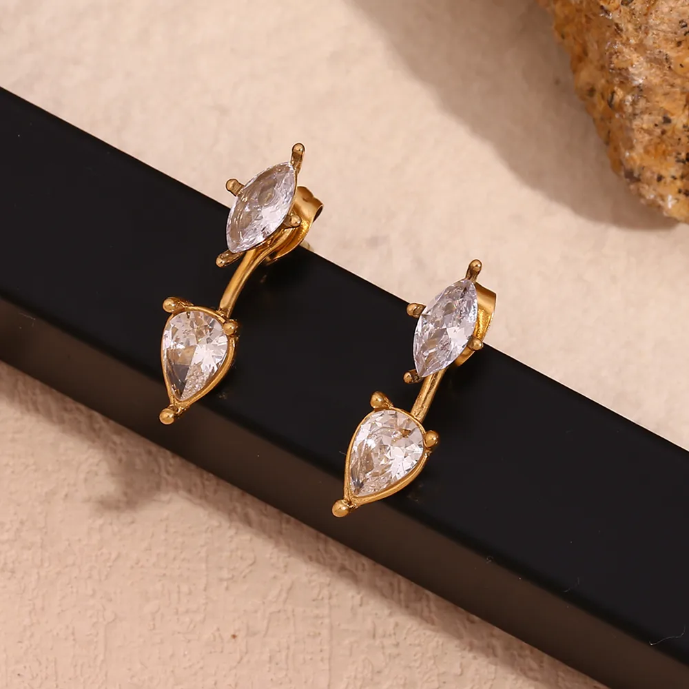 1 Pair Basic Simple Style Classic Style Water Droplets Plating Inlay 304 Stainless Steel Zircon 18K Gold Plated Ear Studs display picture 7