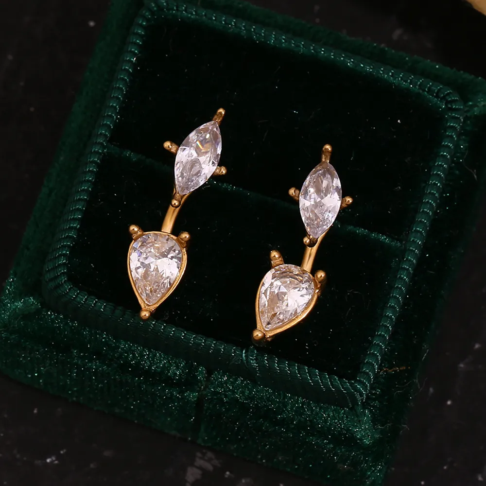 1 Pair Basic Simple Style Classic Style Water Droplets Plating Inlay 304 Stainless Steel Zircon 18K Gold Plated Ear Studs display picture 6