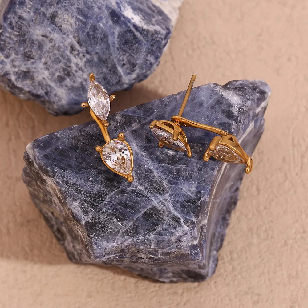 1 Pair Basic Simple Style Classic Style Water Droplets Plating Inlay 304 Stainless Steel Zircon 18K Gold Plated Ear Studs display picture 11