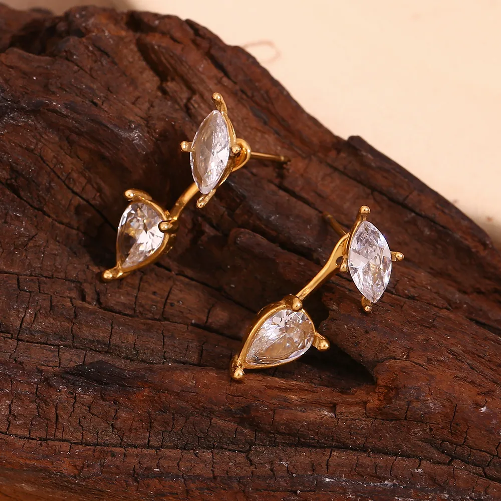 1 Pair Basic Simple Style Classic Style Water Droplets Plating Inlay 304 Stainless Steel Zircon 18K Gold Plated Ear Studs display picture 8