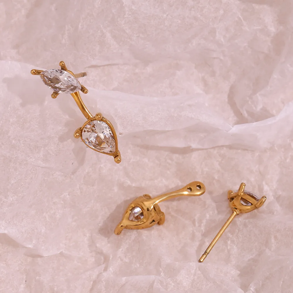 1 Pair Basic Simple Style Classic Style Water Droplets Plating Inlay 304 Stainless Steel Zircon 18K Gold Plated Ear Studs display picture 9