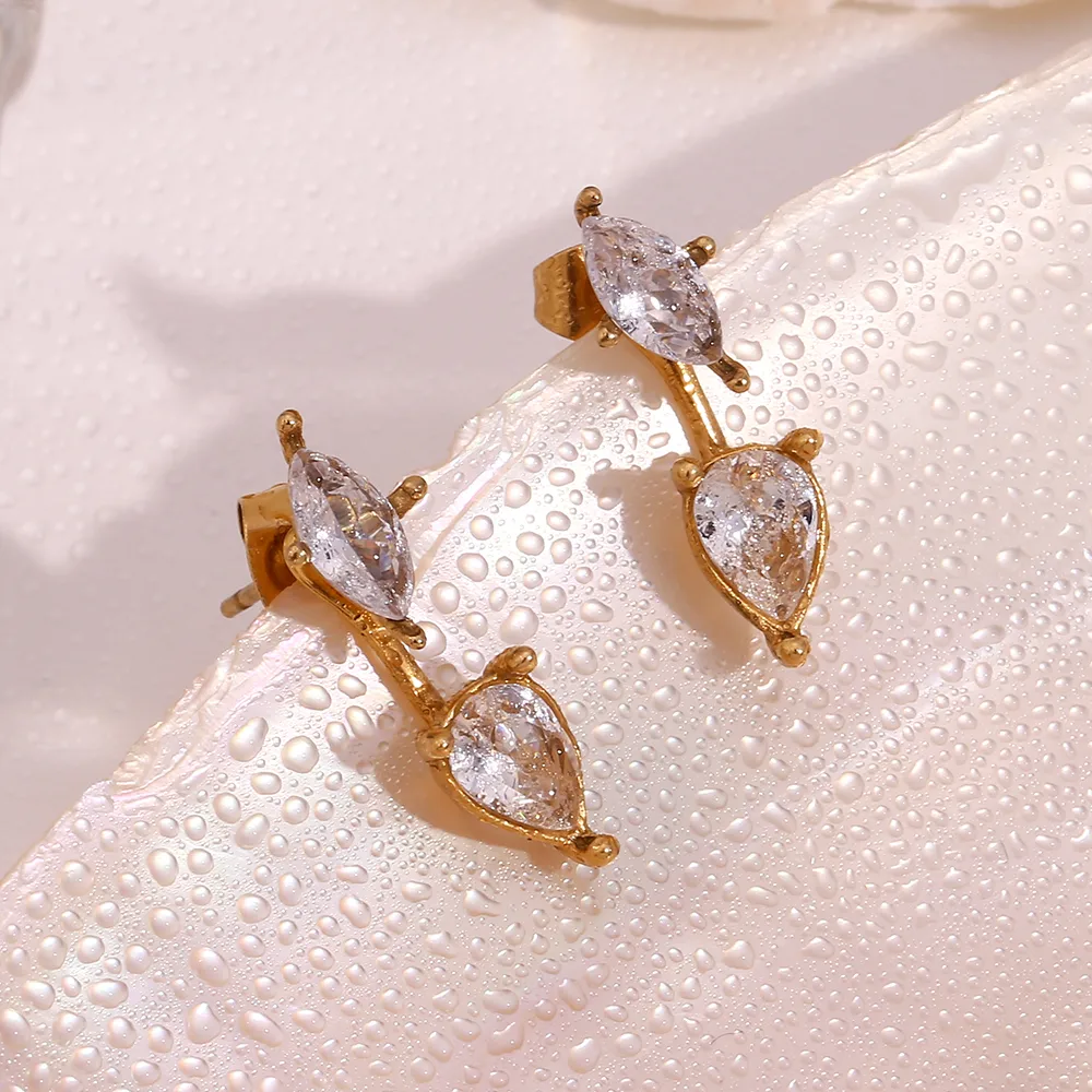 1 Pair Basic Simple Style Classic Style Water Droplets Plating Inlay 304 Stainless Steel Zircon 18K Gold Plated Ear Studs display picture 12