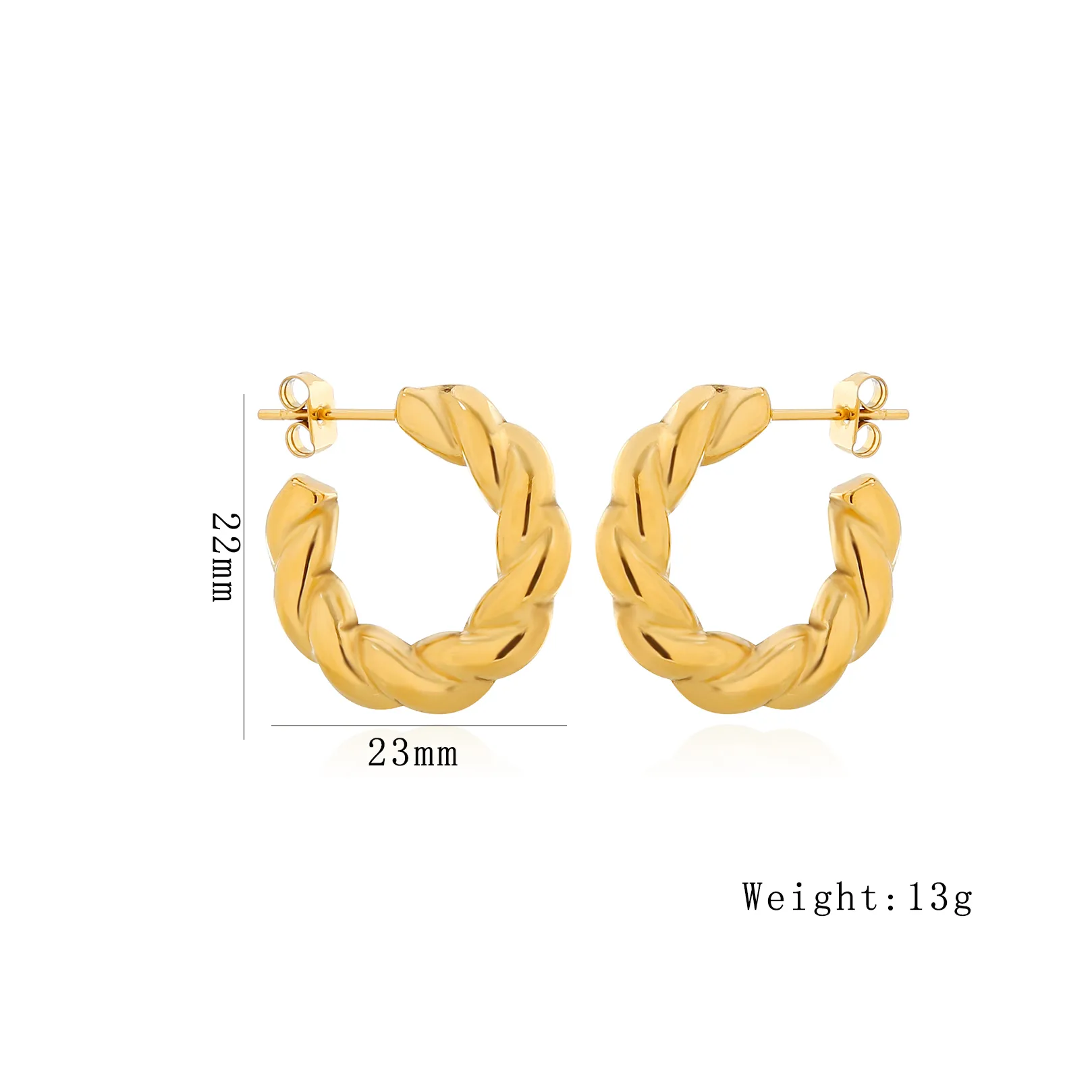 1 Pair Elegant Exaggerated Oversized C Shape Solid Color Twist Hollow Out 304 Stainless Steel 18K Gold Plated Earrings Ear Studs display picture 15