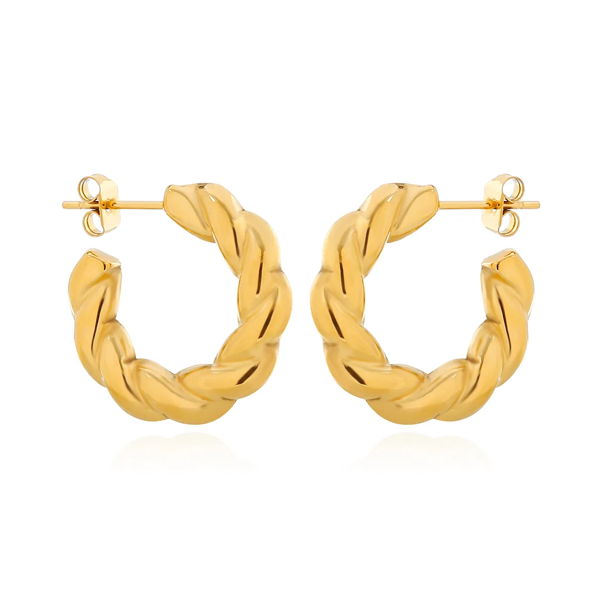 1 Pair Elegant Exaggerated Oversized C Shape Solid Color Twist Hollow Out 304 Stainless Steel 18K Gold Plated Earrings Ear Studs display picture 16