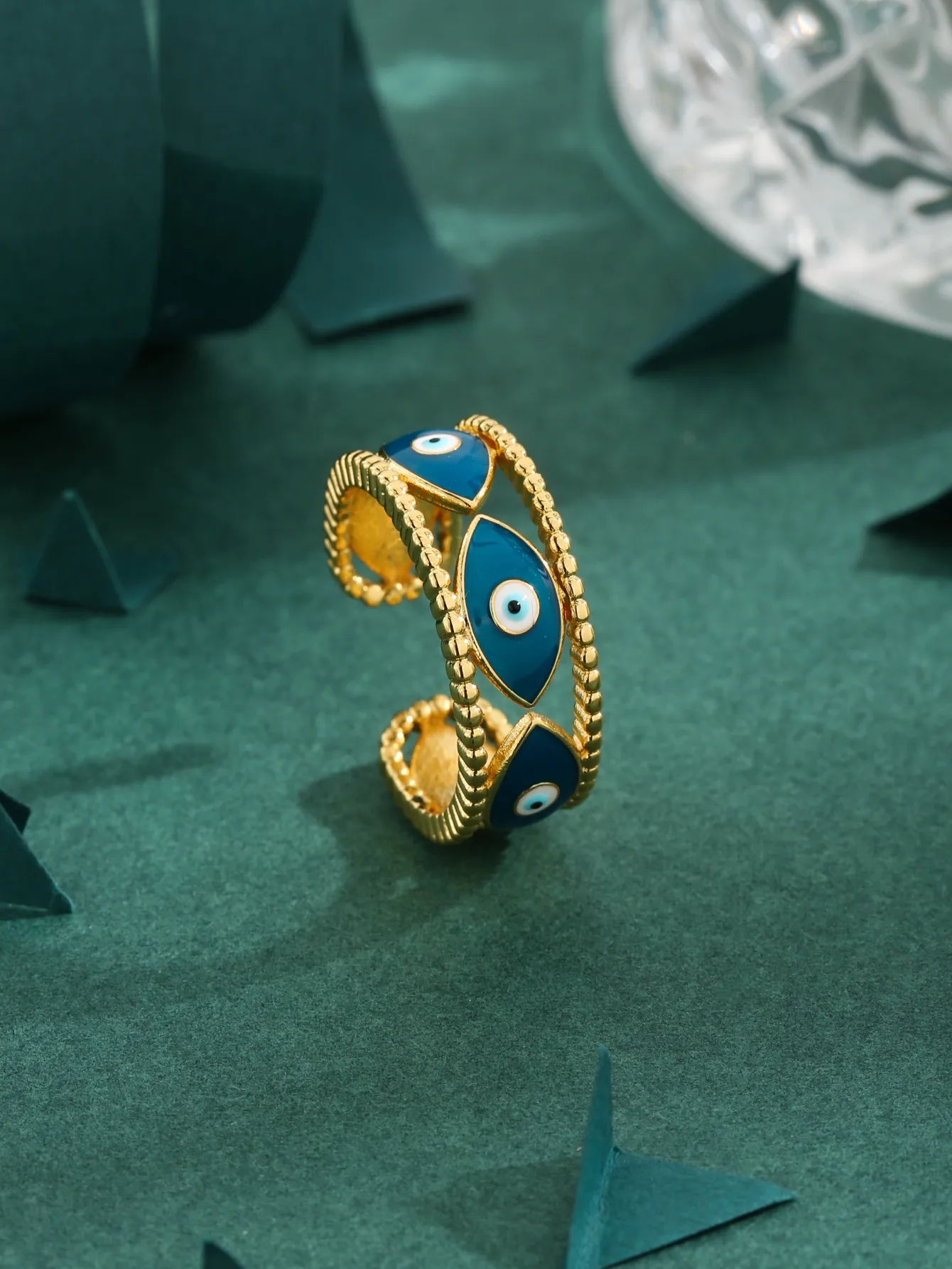 Copper Casual Simple Style Epoxy Hollow Out Inlay Eye Zircon Open Rings display picture 2