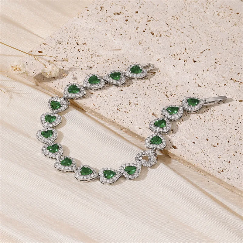 Wholesale Romantic Shiny Heart Shape Copper Inlay 18K Gold Plated Zircon Bracelets display picture 2